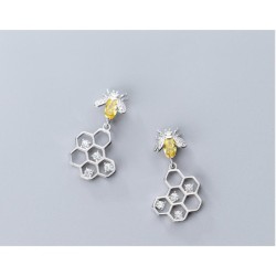 Fashionable earrings - bee / honeycomb - 925 sterling silverEarrings