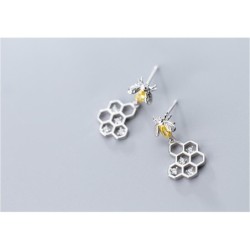 Fashionable earrings - bee / honeycomb - 925 sterling silverEarrings