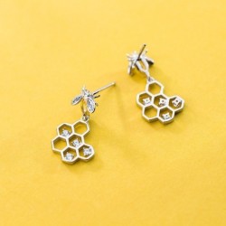 Fashionable earrings - bee / honeycomb - 925 sterling silverEarrings