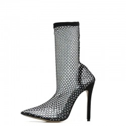 Sexy high-heeled mesh boots - transparent half-calf bootsHigh heels