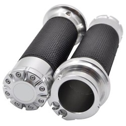Chrome motorcycle handlebar grips - 25mm - for Harley Sportster / Touring / DynaHand Grips & End