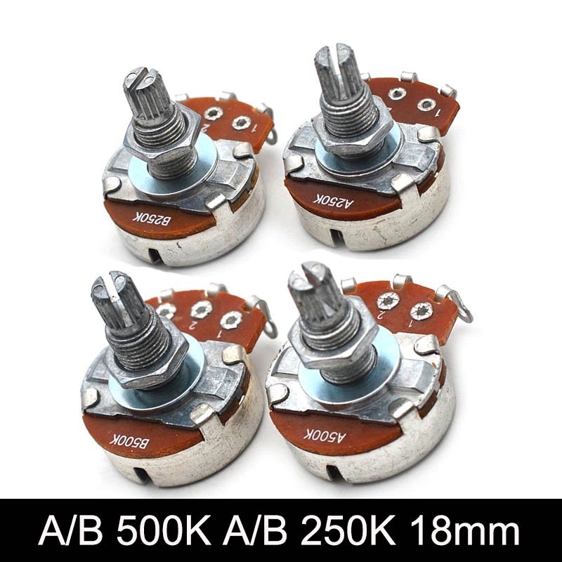 Guitar potentiometer - full size - 18mm split shaft - A500K / B500K / A250K / B250K - 2 piecesGuitars
