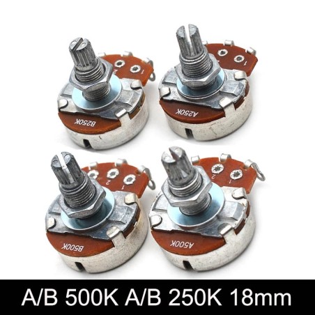 Guitar potentiometer - full size - 18mm split shaft - A500K / B500K / A250K / B250K - 2 piecesGuitars