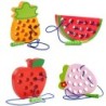 Montessori educational toy - wooden puzzle - worm eating fruit - apple / pear / watermelonWooden
