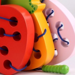 Montessori educational toy - wooden puzzle - worm eating fruit - apple / pear / watermelonWooden
