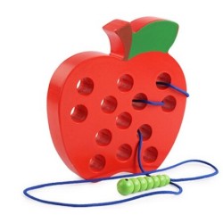Montessori educational toy - wooden puzzle - worm eating fruit - apple / pear / watermelonWooden