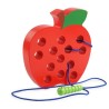 Montessori educational toy - wooden puzzle - worm eating fruit - apple / pear / watermelonWooden