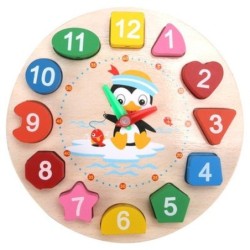 Educational toy - wooden digital clock - with geometric blocksWooden