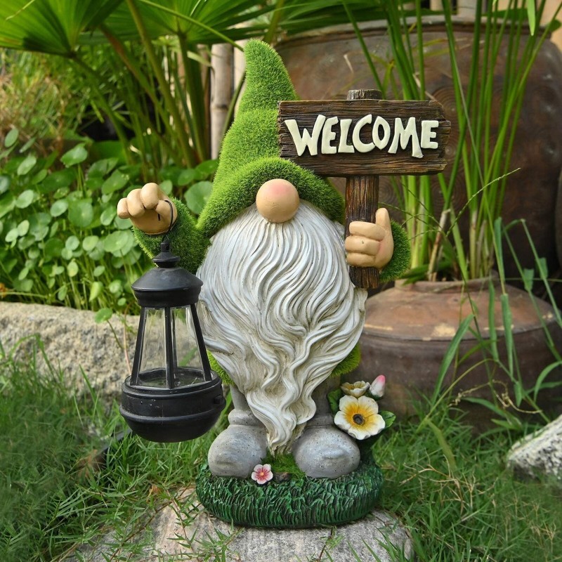 Decorative garden dwarf - with lamp - resin statue - solar - LEDSolar lighting