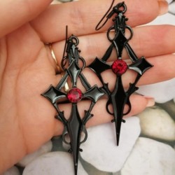 Gothic / Punk style earrings - black cross / red crystalEarrings