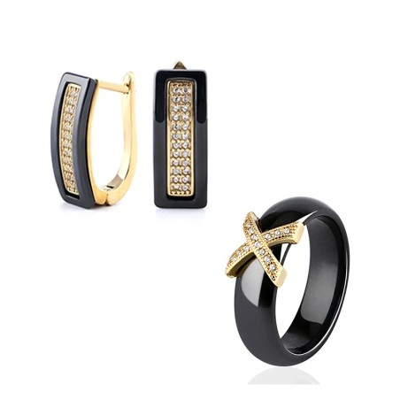 Elegant jewellery set - with crystals / ceramic - earrings / ringEarrings