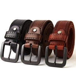 Classic men's belt - metal buckle - genuine leather - with screwsBelts