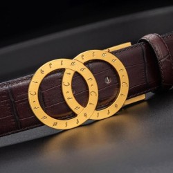 Luxurious leather belt - gold / silver round buckle - unisexBelts