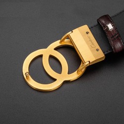 Luxurious leather belt - gold / silver round buckle - unisexBelts