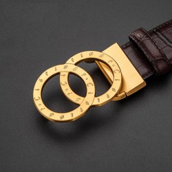 Luxurious leather belt - gold / silver round buckle - unisexBelts