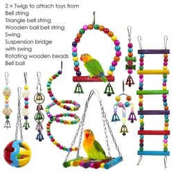 Toys for birds / parrots - cage - swing - hanging bridge - wooden beads - 10 piecesBirds