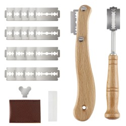 Bread / dough cutter - razor - curved knife - with blades / protective coverBakeware