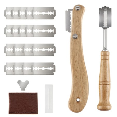 Bread / dough cutter - razor - curved knife - with blades / protective coverBakeware