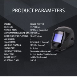 Auto darkening welding helmet - MIG / MAG / TIG - True Color - big screen - 4 ARC sensors - Grand-918I/958IHelmets