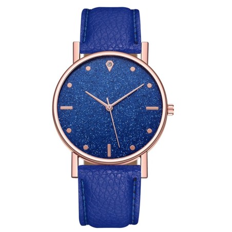 Luxurious women's quartz watch - leather strap - with rhinestonesWatches