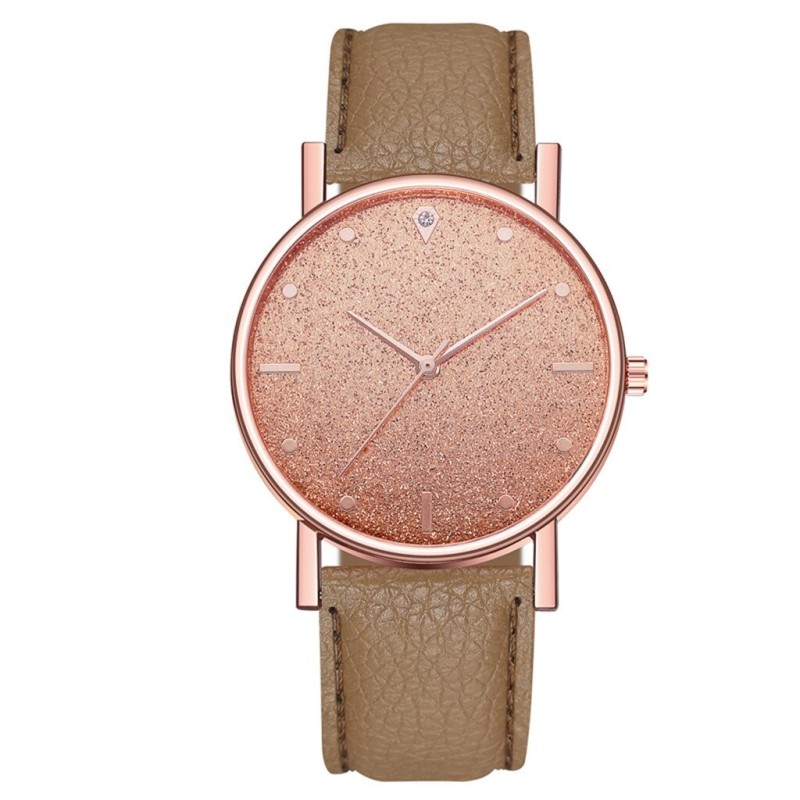 Luxurious women's quartz watch - leather strap - with rhinestonesWatches