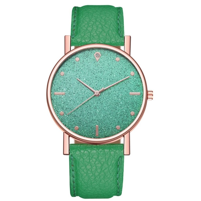 Luxurious women's quartz watch - leather strap - with rhinestonesWatches