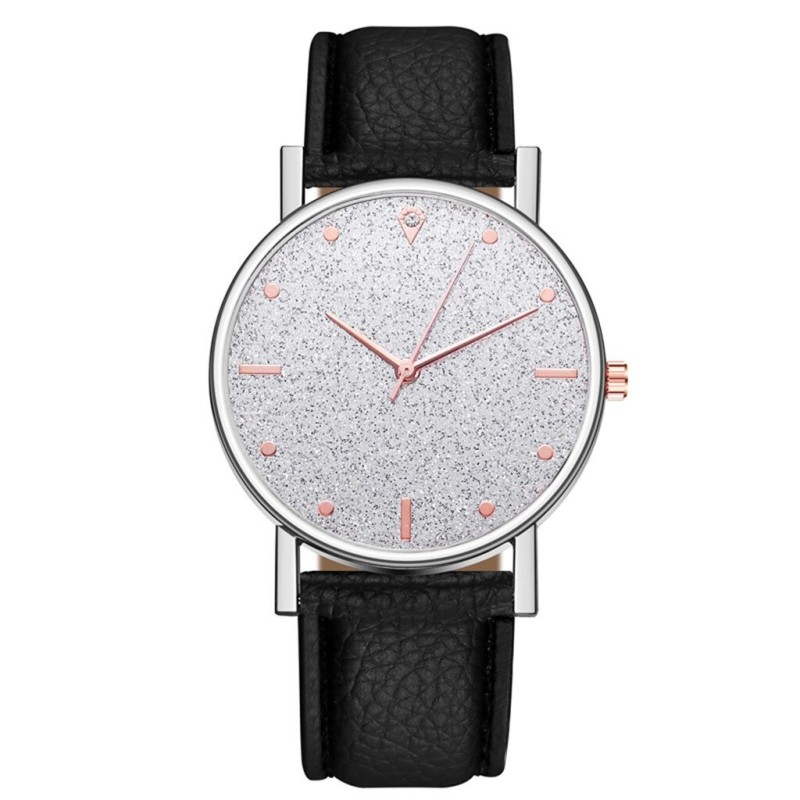 Luxurious women's quartz watch - leather strap - with rhinestonesWatches
