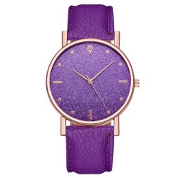 Luxurious women's quartz watch - leather strap - with rhinestonesWatches