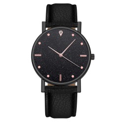 Luxurious women's quartz watch - leather strap - with rhinestonesWatches