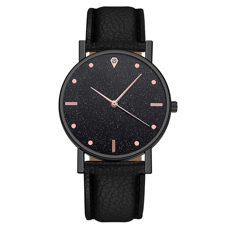 Luxurious women's quartz watch - leather strap - with rhinestonesWatches
