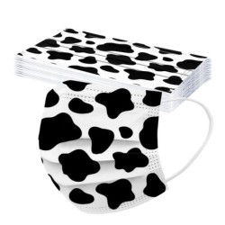 Protective face / mouth masks - disposable - 3-ply - milk cow - black white spots print - 50 piecesMouth masks
