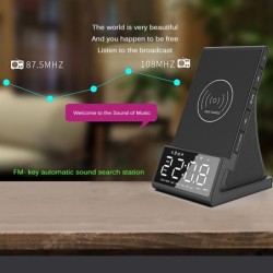 Wireless fast charger - phone holder - Bluetooth speaker - FM radio - alarm clock - LED - USBHolders
