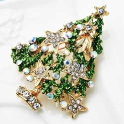 Green Christmas tree with crystals / stars - luxurious broochBrooches