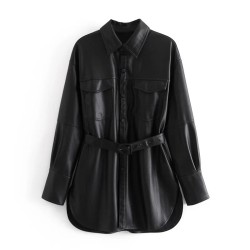 Vintage loose leather jacket - with beltJackets