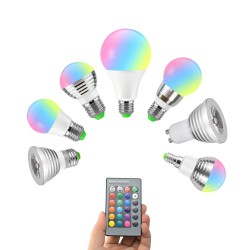 E14 - E27 - GU10 / 5W - 7W - AC110V - 220V - dimmable LED RGB bulb with IR 16 colors remote controllerE14