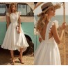 Satin white dress - knee length - sleeveless - open back - with rufflesDresses