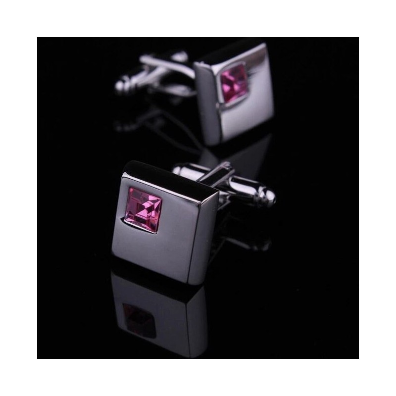 Elegant square cufflinks - silver - with crystalsCufflinks