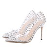 Transparent sexy pumps - silver high heels with rivets - pointed toeHigh heels