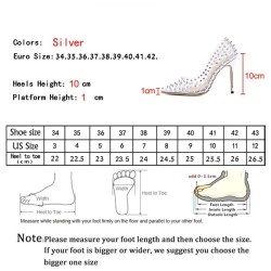 Transparent sexy pumps - silver high heels with rivets - pointed toeHigh heels