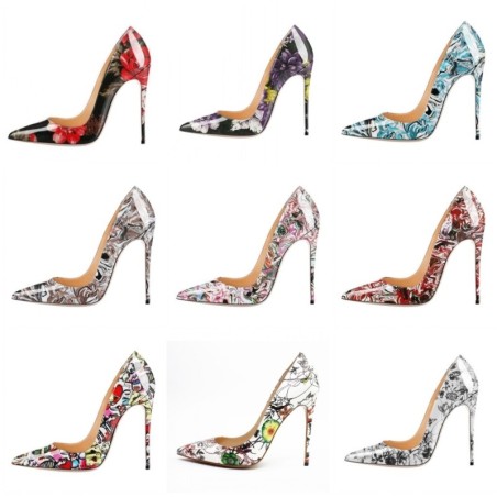 Stylish sexy stilettos - pumps with thin heel - pointed toe - patent leather - spring printingHigh heels