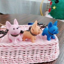 Leather keychain - with French Bulldog dogKeyrings