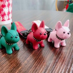 Leather keychain - with French Bulldog dogKeyrings