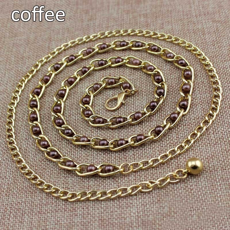 Fashionable metal belt - long thin chain - with colorful beads - adjustableBelts