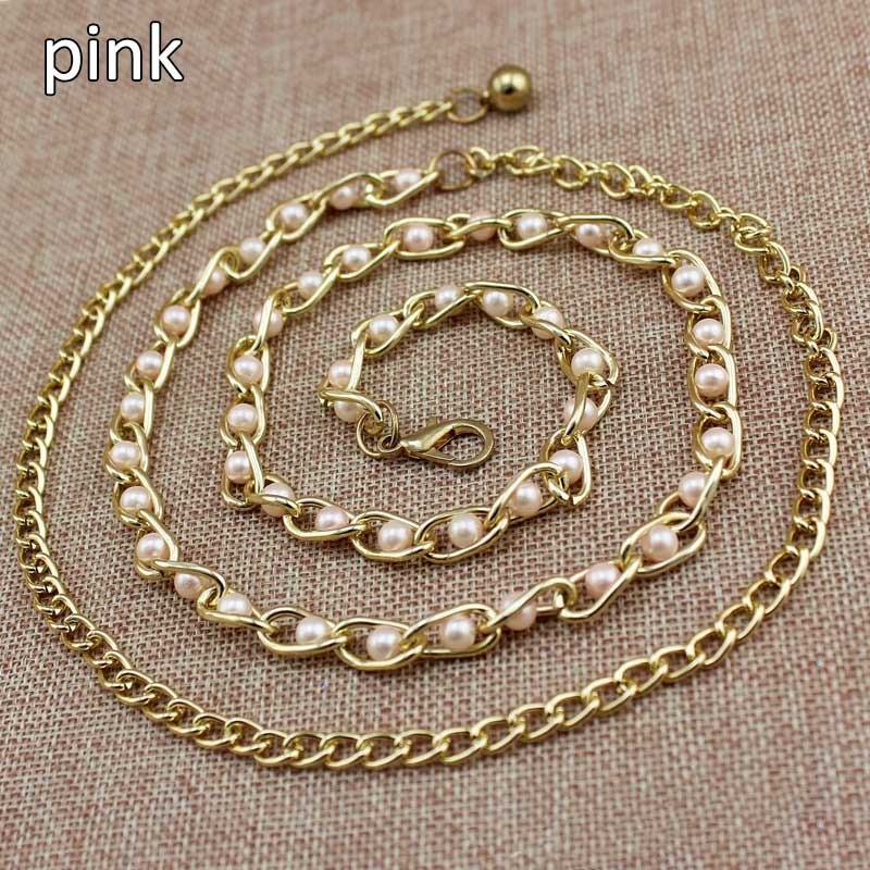 Fashionable metal belt - long thin chain - with colorful beads - adjustableBelts