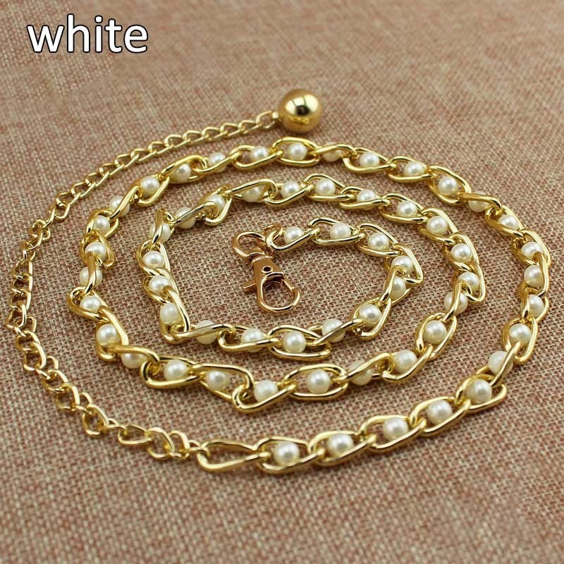 Fashionable metal belt - long thin chain - with colorful beads - adjustableBelts