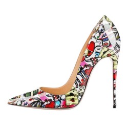 Stylish sexy stilettos - pumps with thin heel - pointed toe - patent leather - spring printingHigh heels