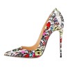 Stylish sexy stilettos - pumps with thin heel - pointed toe - patent leather - spring printingHigh heels