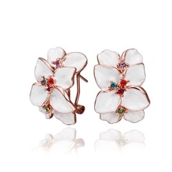 Flower shaped stud earrings - with multicolor zircon - rose goldEarrings