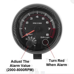Tachometer meter with LED - 3 3/4" 12V - car gauge - 0-8000 RPM - carbon - 3.75 Inch 95mmStyling parts