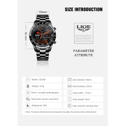 LIGE - Smart Watch - touch screen - fitness tracker - blood pressure - waterproof - Bluetooth - Android iOSSmart-Wear